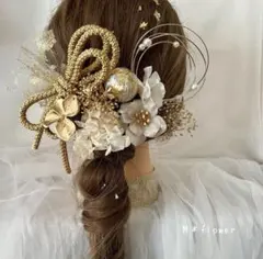 A.16＊パール水引と和紐の髪飾り＊白金＊和装 成人式 卒業式
