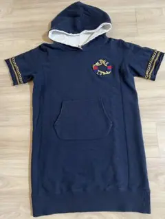 マークアンドロナ　ネイビー フード付きワンピース M