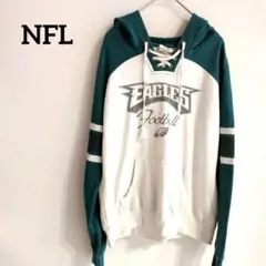 NFL パーカー 裏起毛 グリーン 緑 白 レースアップ イーグルス ロゴ入り