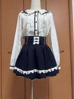 アクシーズファム　スカラップリボン長袖ブラウス　ネイビー