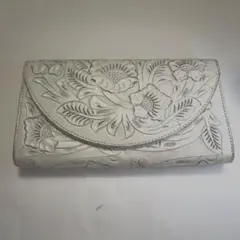 シルバー レザー 手彫り長財布 花柄