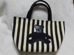 バッグ くま テディベア ストライプ 黒 白 レトロ