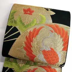袋帯　唐織　鶴　桐の花　扇　金糸　銀糸　着物　121tz