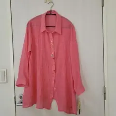 新品タグ付き　ピンク リネン風 長袖ボタンシャツM~L