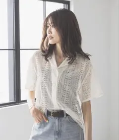 【新品】グローバルワーク レースシャツ半袖 アイボリー Lサイズ