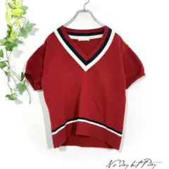 ローリーズファーム 半袖 ニット セーター Vネック 100%コットン 赤 L