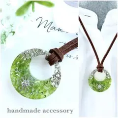 NO743ペリドット×シルバーフラワーネックレス/天然石/紐/スエード金アレ対応