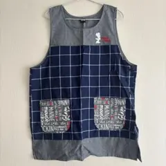 ミニーマウス エプロン ネイビー グレー チェックM〜L