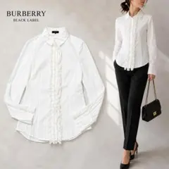 美品　BURBERRYブラックレーベル シルクフロントフリルブラウス 白 40のサムネイル