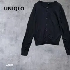 【ユニクロ】 長袖カーディガン クルーネック　コットン混　ネイビー XS