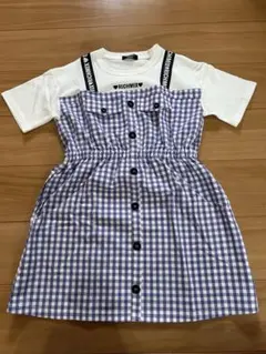150紫と白のチェックワンピース 重ね着風のサムネイル