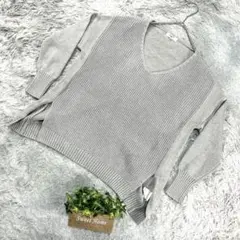 良品 NATURAL BEAUTY BASIC リブニット M グレー Vネック