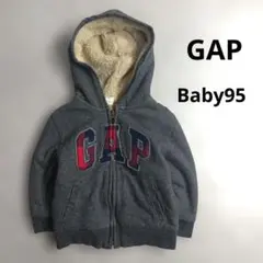 GAP　BIGロゴ　裏ボアパーカー　ベビー95　ジップアップ　子供服