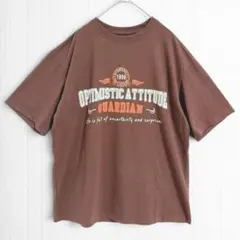 t2612 カレッジ英字ロゴプリント半袖Tシャツ ユニセックス ブラウン 古着のサムネイル