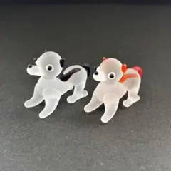 ガラス細工　わんちゃん2匹　すりガラス