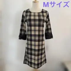 七分袖ワンピース　M チェック柄　リボン　RyuRyu リュリュ　春秋のサムネイル