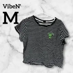 赤字覚悟✨️VibeN' 【M】薄手 ストライプ 半袖Tシャツ ブラック 宇宙人
