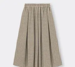 ジーユー　タックフレアミディスカート　ギンガムスカート　フレアスカート