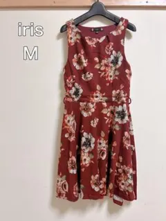 iris 赤い花柄 ノースリーブワンピース 【M】