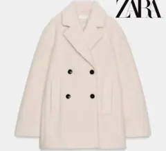 ZARA ザラ ブークレダブルブレストミディ丈コート S