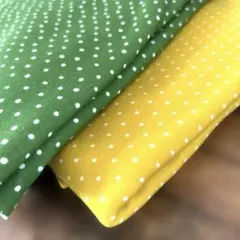 オーガニックコットンニット生地　ドット　green and yellow