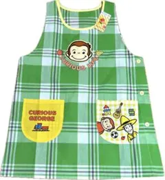 【新品】保育士キャラクターエプロン おさるのジョージ(グリーン)M〜L
