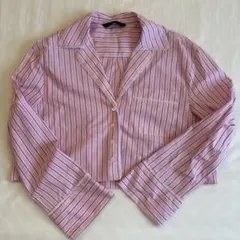 ストライプ クロップドシャツ ピンク