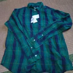長袖チェック柄シャツ 緑と青