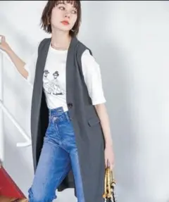 JEANASIS グレー ノースリーブ ベスト ジレ ロング 体型カバー