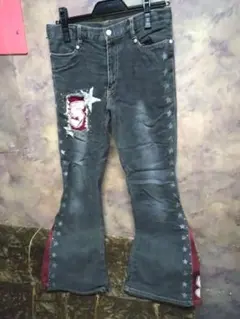 星柄ダメージ加工フレアパンツ