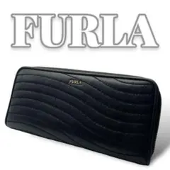 FURLA レザー ラウンドファスナー ブラック レディース 長財布 6294