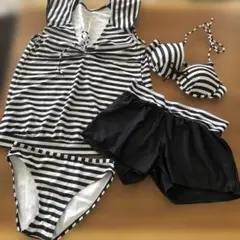 [a297] ストライプ柄 セパレート水着4点セット