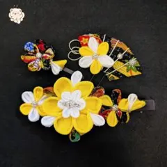 成人式 髪飾り 正月 結婚式 ちりめん 扇子 着物 浴衣 プレゼント ヘアピン