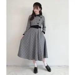 an another angelus 別珍使いサイド釦チェックワンピース