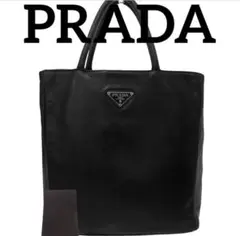良品　プラダ　PRADA トートバッグ　ハンドバッグ　レザー　ロゴ　黒　ブラック