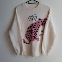 elfsackピンクヒョウデザインニットセーター