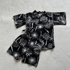 甚平 花火柄 黒 110cm じんべい