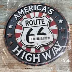 ROUTE 66 ブリキ看板 丸型 インテリアプレート 20*20 スチール看板