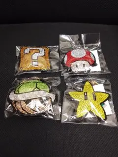 スーパーマリオ　ラインストーン　キーホルダー　全4種コンプセット