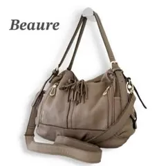 美品 ビュレ 2WAY ショルダーバッグ フリンジ 本革 レザー ベージュ