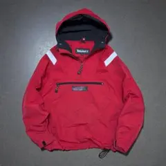 90s Timberlandナイロンアノラックパーカーハーフジップ赤レッド古着M