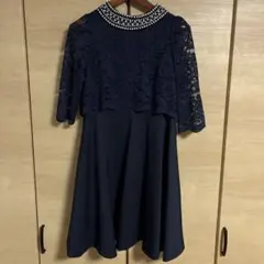POURVOUS プールヴー　ネイビー パーティードレス ビジュー付き サイズM