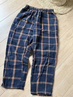 ペアマノン　男女兼用　チェック　パンツ　ネル素材　ネイビー　オレンジ　130