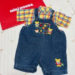 Miki House デニムオーバーオールとチェックシャツセット
