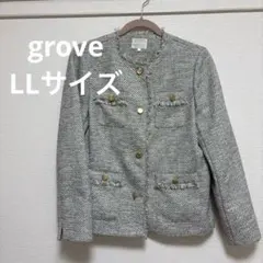 grove ツイード ノーカラージャケット LLサイズのサムネイル