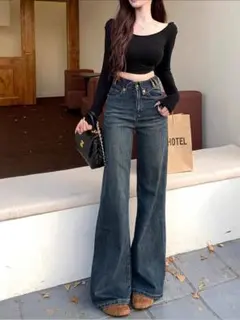 ダークブルー ブーツカットデニム Sサイズ