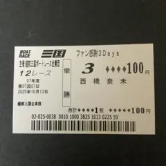 西橋奈未　単勝　勝舟投票券　ボートレース三国　ファン感謝3Days 優勝戦