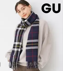 GU チェック柄 ネイビーマフラー