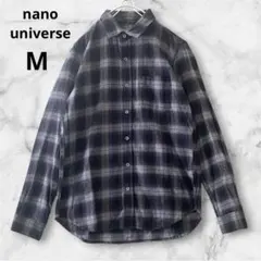 ナノユニバース ネルシャツ チェック ネイビーグレー M メンズ