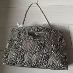 シルバー ビーズ装飾 パーティーバッグ